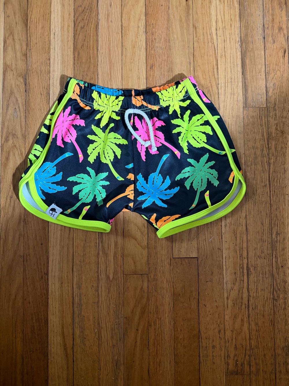 George Hats 2/3T Neon Palm Print Hybrid track swim shorts